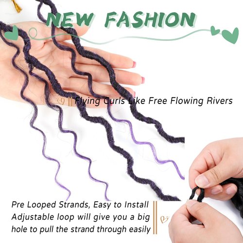 LIYATE Goddess Locs Crochet Hair 18 Inch 6 Packs Purple Faux Locs Crochet Hair for Black Women Pre Looped Soft River Locs Crochet Braids with Curly Ends Boho Locs crochet Hair (1B / Purple)