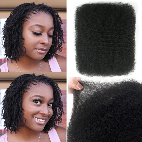Bob Afro Kinkys Bulk Human Hair 10 Inch 50g Afro Kinky-curly Hair Bulk for Twist Braids 4C Kinkycurly Bundles Human Braiding Hair for Women Girl Kids Natural Black 50g/pack