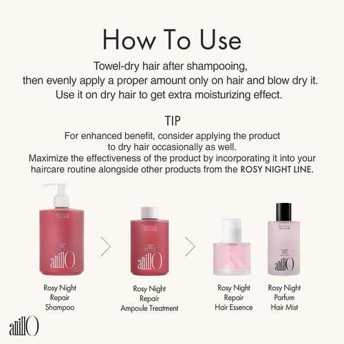 ANILLO Rosy Night Repair Essence Set - Shampoo and Hair Treatment for Damaged, Dyed, and Frizzy Hair, Ceramide and Peptide Complexes, Vegan and Paraben-Free Haircare