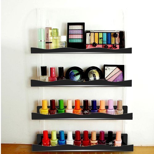 YMVV Black Acrylic Nail Polish Wall Racks,15" Increased Width Black Wall Mounted Shelves Nail Polish Organizer, Sunglasses Essential Oil Storage Shelf Display 6 Pack