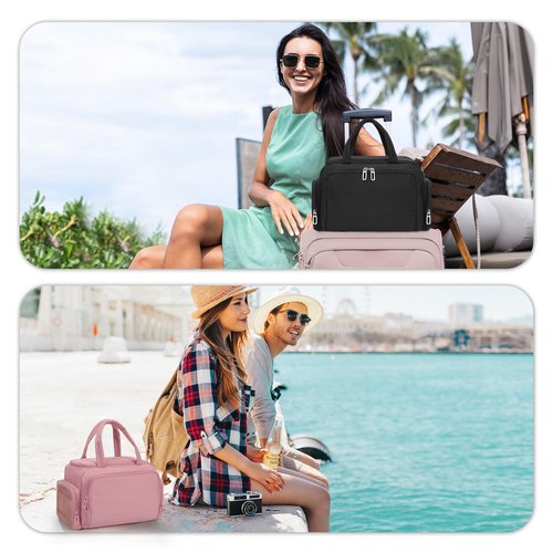 WGEAR Travel Toiletry Bag for Women, Lightweight Wide-open Toiletries Travel Bag with Handle, Large Cosmetic Organizer with Makeup Brushes Compartment for Essentials for Trip, Camping - Black