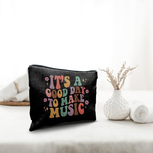 Nogrit Music Lover Makeup Cosmetic Bag,It's a Good Day to Make Music Groovy Colorful Makeup Travel Toiletry Bag,Gifts for Music Lovers Musicians Singers