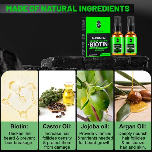 First Melody Beard Oil,Maximun Thickening Biotin, with Castor Oil and Argan & Jojoba Oils, Promotes Beard Growth, Styles, Strengthens & Softens Beards & Mustaches,1 Ounce*2（2 Pack）