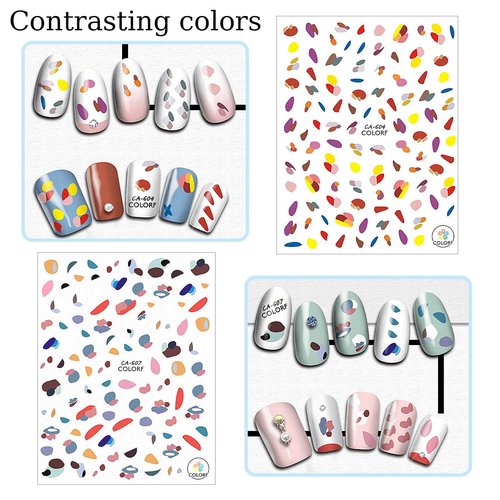 WAFOLOZE 8 Sheets Geometry Summer Nail Stickers for Girls,Fruits Nail Decals 3D Self-Adhesive Kids Flower Nail Stickers Little Rainbow Design Holiday Decals for Women