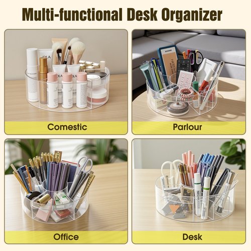 Lonian 360° Rotating Makeup Organizer, Adjustable Acrylic Cosmetic Storage, Cosmetic Organisers and Spinning Makeup Stand for Beauty Skincare