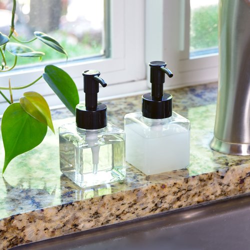 Youngever 5 Pack 4 Ounce Plastic Pump Bottles, Square Refillable Plastic Pump Bottles for Dispensing Lotions, Liquid Soap (Clear with Black Pump)
