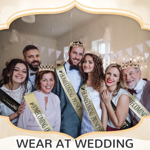 Saintrygo 16 Pcs Halloween Homecoming King and Queen Prince Princess Crown Tiara Court Sash Favors Costume Cosplay