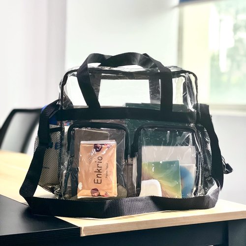 Enkrio Clear Makeup Bag Clear Cosmetic Bag Transparent Travel Cosmetic Storage Bag with 4 External Pockets and Adjustable Shoulder Strap for Toiletries