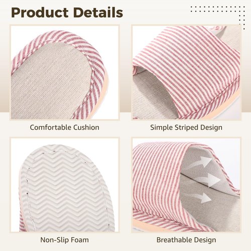 12 Pairs House Slippers for Guests, Open Toe House Slippers for Woman Men, Non Slip Foam Sole, Hotel Slipper for Guests, Breathable Linen Upper, Unisex Slipper for Travel, Hotel, Home, Party, Bedroom