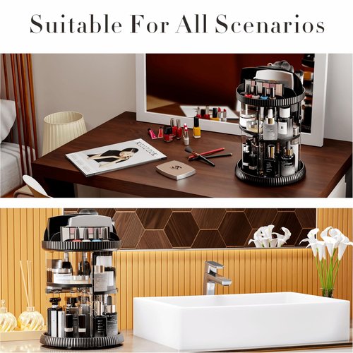 Yieach Rotating Makeup Organizer,Adjustable Spinning Skincare Organizer,Counter Top,Vanity Organizers and Storage for Brush,Perfume,Bathroom Lazy Susan Organizer for Skin Care,Beauty Product,Black