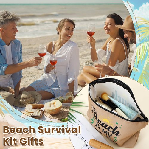 Bulyoou 20 Pcs Bulk Beach Makeup Bags - Summer Beach Accessories Toiletry Cosmetic Pouch Zipper Bags, Cruise Travel Essentials Survival Kit Gifts Party Favors for Women Teens Clients Friends