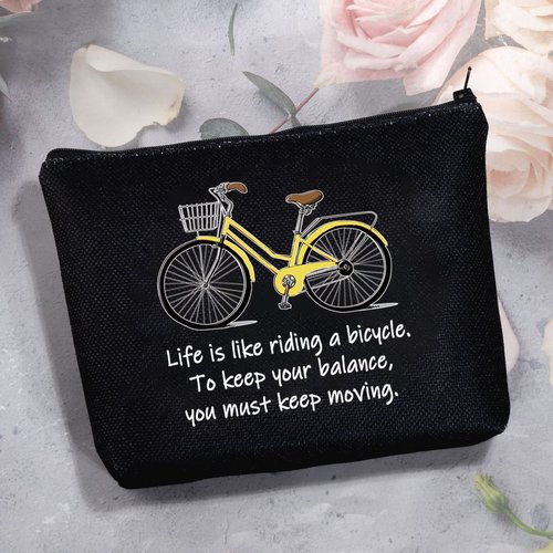 MBMSO Bicycle Gifts Cosmetic Bag Bicycle Makeup Bag Life is Like Riding a Bicycle Zipper Pouch Cyclist Gifts for Women Cycling Toiletry Bag Organizer Case (Life bicycle black)