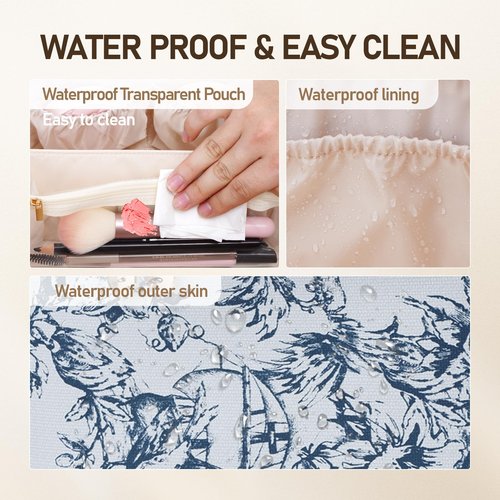 ETTP Large Capacity Cosmetic Bag for Women, Waterproof PU Leather Makeup Bag for Travel,Toiletry Bag Make up Organizer with Divider and Handle (Blue)