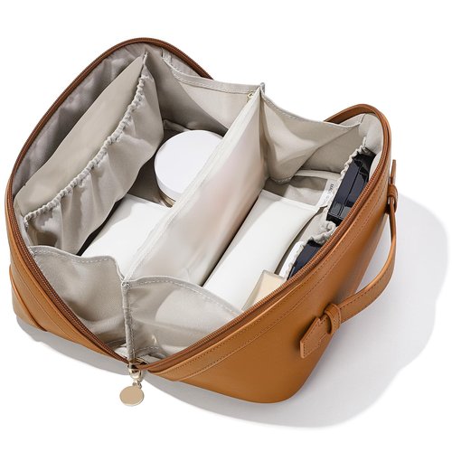 mibasies Flat Lay Open Travel Makeup Bag, Dual-Zipper Diagonal Cosmetic Bag, Large Capacity Waterproof Toiletry Bag for Women
