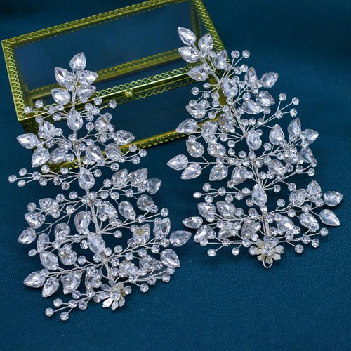 Mpoikba 2 PCS Wedding Headpiece for Bride, Handmade Bridal Hair Accessories, Rhinestone Bride Headband