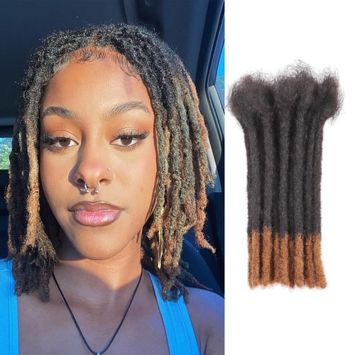 Viovian 0.6cm Human Hair Dreadlock Extensions 6 Inch 30 Strands Ombre Brown Loc Extensions Human Hair Dreads Extensions for Men Human Color 1b/30