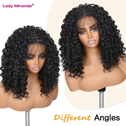 Lady Miranda Double Full Lace Braided Wigs for Black Women 12 Inch Curly Wigs Lightweight Knotless GoGo Curl Wig Synthetic Braided Wigs with Natural Bouncy Curl (Natural Black,12 Inch)