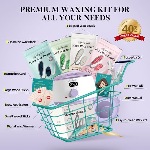 LANSLEYWAX Digital Waxing Kit for Women Men - Purple Waxing Machine with 39 Accessories - Hard Wax Kit for Arms Legs Brazilian Bikini Facial Sensitive Skin, Wax Warmer Hair Removal for Home/Salon Use