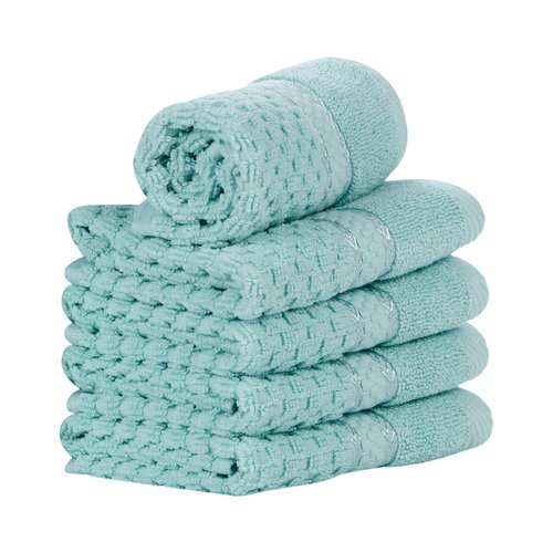 Ample Decor Mint Green Wash Cloth Set of 5 100% Cotton - Quick Dry, Highly Absorbent, Popcorn Textured - Mulaayam Collection - 12 X 12 Inch