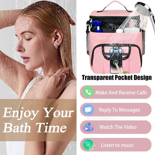 Large Toiletry Bag for Women Men, Bathroom Bag, Water Resistant Portable Shower Caddy for College Dorm, Hanging Toiletry Bags for Traveling, Gym Camping Cruise Ship Travel Essentials Shower Bag (Pink)