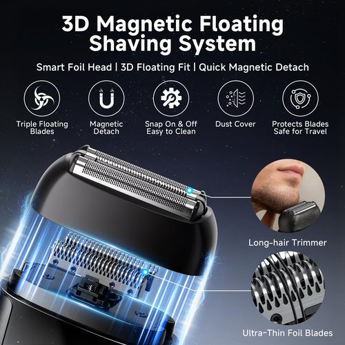 Electric Foil Shavers for Men: Mini Electric Razor with 3 Floating Blades, IPX7 Waterproof Foil Shaver, USB-C Rechargeable Shavers for Men with Travel Lock, Compact Grooming Gift for Home & Travel