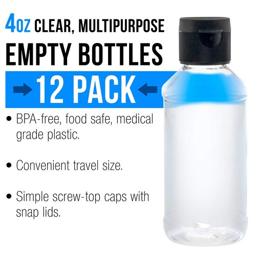 U.S. Art Supply 4 ounce Squeeze PET Plastic Bottles with Flip Cap - BPA-free, food safe, medical grade plastic, acrylic pouring paint Great For Hand Sanitizer (Pack of 12)
