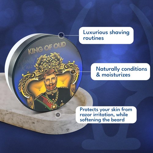 Wholly Kaw Shaving Soap | Luxury Dense, Rich & Creamy Lather Tallow Wet Shave Puck Notes of Bergamot Lemon Clary Sage Rose Pink Pepper Galbanum, Oud | Grooming and Skincare for Men 4 oz - King of Oud