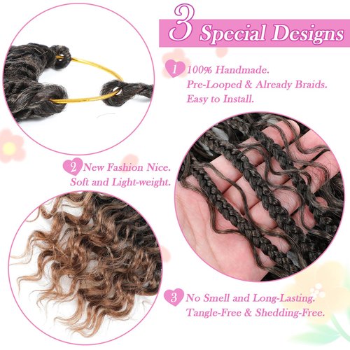 Kelagoo Goddess Box Braids Crochet Hair 14 Inch, 9 Packs Bohomian Box Braids Crochet Hair for Black Women, Pre-Looped Crochet Braids with Curly Ends (14 Inch (Pack of 9), T30)