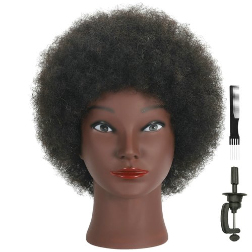 RIHANNAHAIR Kinky Curly Real 100% Human Hair Mannequin Head with Stand for Hairdresser Practice Manikin Cosmetology Training Doll Head Braiding Styling Updos Bleaching Dyeing Cutting Curling Coloring