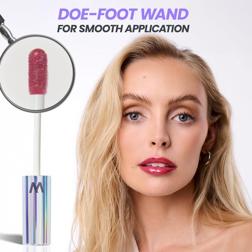 Wonderskin Wonder Blading Lip Stain Peel Off Masque - Long Lasting, Waterproof (First Kiss) with Top Gloss - Red Glitter Lip Gloss, Hydrating and High Shine Finish