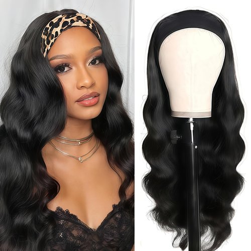 Justres Headband Wigs for Black Women Human Hair 16 Inch Glueless Body Wave Headband Wig Human Hair 100% Brazilian Virgin Hair Machine Made Head band Wig 150% Density