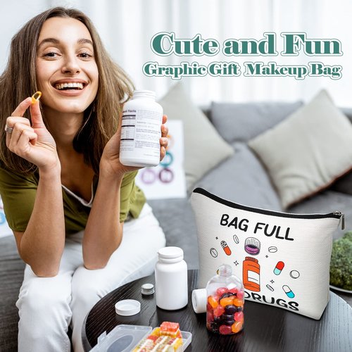 Hillban 4 Pcs Funny Medicine Bag Nurse Practitioner Gifts for Women Medicine Storage Pill Bag Travel Makeup Cosmetic Medication Bag Cute Zipper Pouch for Teens Patient Birthday Gifts