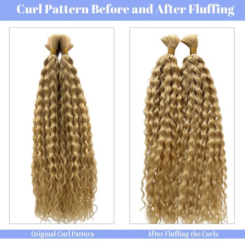 Blonde Human Braiding Hair 18 Inch Deep Water Wave Boho Human Hair for Braiding Color #24 Light Blonde Bundles 100% Burmese Human Hair for Boho Braids Two Bundles 100G Weft and Wavy Curly Bulk Hair