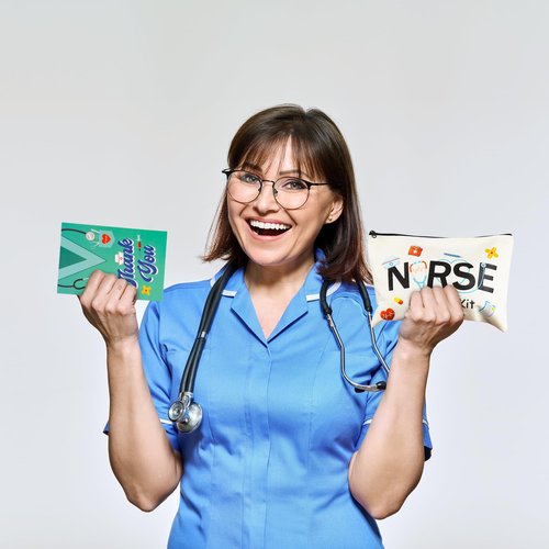 Nurses Week Accessories, 16 PCS Nurse Makeup Bag Thank You Nurse Card, Nursing Day Appreciation Cards Nurse Week Carvas Cosmetic Bag Survival Kit with Zipper Funny Thank You Cards Nurse Supplies