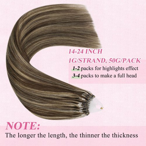 YoungSee Micro Hair Extensions Human Hair Brown Highlight Micro Ring Hair Extensions Dark Brown Highlight Blonde Micro Link Hair Extensions Human Hair Bead Hair Extensions Real Human Hair 18In 50s 50g