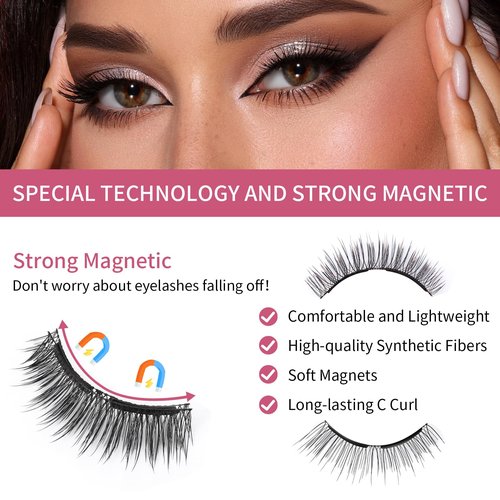 Dual Magnetic Eyelashes, Magnetic Eyelashes Without Eyeliner 4D Natural Look Reusable Easy to Wear, Soft Magnets False Eyelashes with Applicator No Glue, Charming Queen
