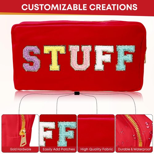 La Sorella Red Nylon Chenille Makeup Bag, Customizable Pouch Bag, Water-resistent travel bag (Red)