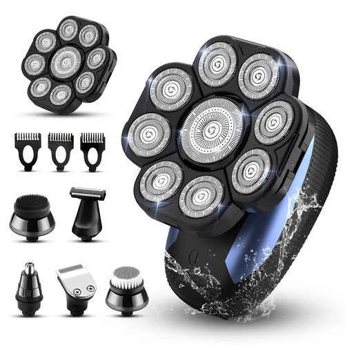 Roziahome Head Shavers for Bald Men 9D Electric Rotary Shaver Multifunctional Mens Bald Head Shaver Cordless Electric Razor for Men Wet & Dry Beard Clippers Rechargeable Shavers for Balding Man