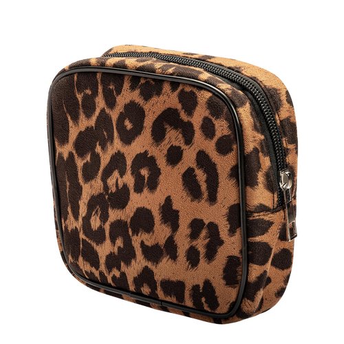 AGBIADD Fabric Leopard Print Clear Makeup Bag Travel Cosmetic Case Transparent Toiletry Bag with Zipper, Portable Make Up Organizer Traveling Compact Car Bag for Essentials (Brown)