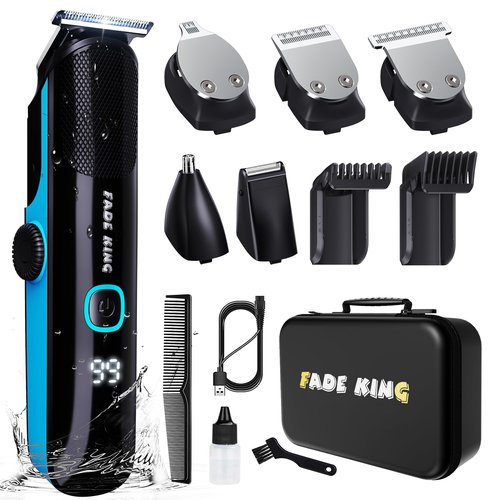 FADEKING Beard Trimmer for Men, Professional Hair Trimmer, Waterproof Electric Beard Trimmer Razor for Nose, Body, Face & Mustache, Cordless Hair Clippers, Grooming Gifts for Men (Blue)