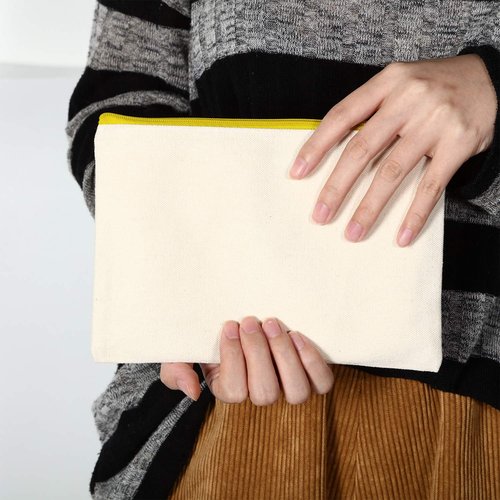 Frienda 18 Pieces Canvas Makeup Bag Multipurpose Cosmetic Bag Travel Toiletry Pouch Pen Coin Bag Blank DIY Bag with Zipper for Women Girls (L)