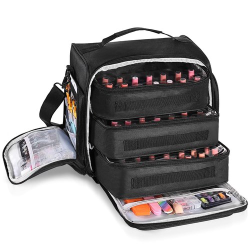 YUYAFN Nail Polish Organizer Holds 105 Bottles, Extra Large Capacity with 3 Removable, Pouches Portable Manicurist Travel Bag for Manicure Tools, Nail Lamp