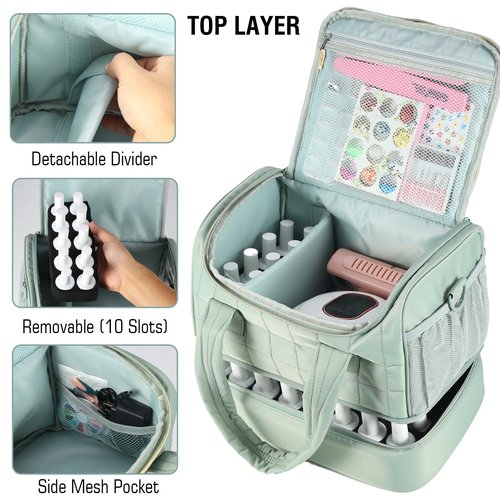 GR69N Nail Polish Organizer Case,Nail Storage Organizer Holds Nail Lamp & 50 Bottles Nail Polish,Nail Tech Travel Case,Nail Kit Organizer Bag Fits Nail Supplies & Manicure Tools,Green (Patented)