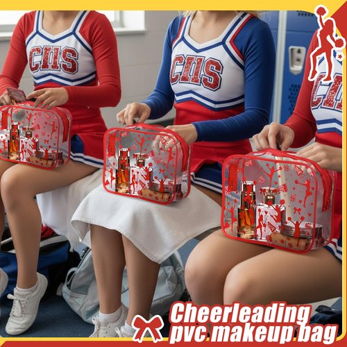 Shinylin 20 Pcs Cheer PVC Makeup Bag Cheer Teams Gifts Clear Makeup Case Cheerleader Teams Gifts Toiletry Zipper Pouch for Cheerleading Teammates Party Supplies,7.9 x 5.9 x 2.4''(Red)