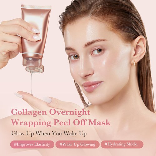 medicube Pink Glow Wrapping Mask Duo: Collagen Overnight Wrapping Peel Off Facial Mask Pack and PDRN Caffeine Overnight Wrapping Peel Off Facial Mask and brush | Holiday Stocking Stuffers