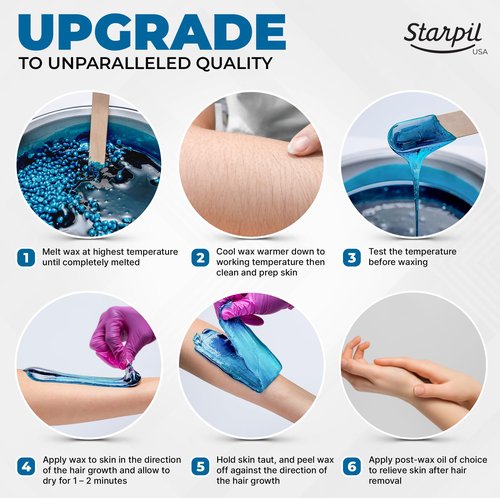 Starpil Wax 500g / 1.1 lb Blue hypoallergenic Hard Wax Beads for Painless Hair Removal, Stripless Body Wax Beans, Polymer Blend Bikini Wax, Coarse Hair Removal hypoallergenic Beads for Sensitive Skin