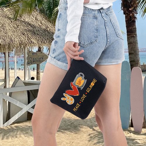 LEVLO Funny Girls Inspired Cosmetic Bag Luke's Fans Gift Peace Love Luke's Makeup Zipper Pouch Bag For Friend Family BFF (Peace Luke's Black)