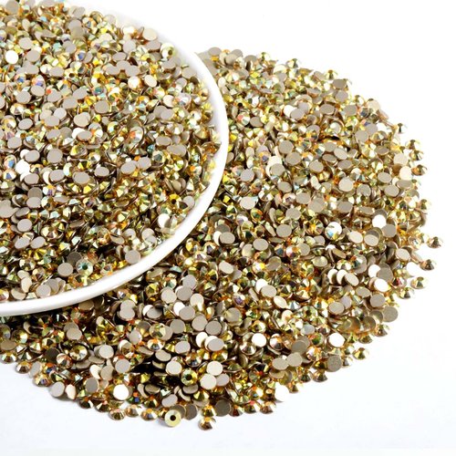Beadsland Flatback Rhinestones Bulk, 2880pcs Gold Rhinestones for Nails Crafts Clothes DIY Decoration, Metal Sunlight, SS30, 6.3-6.5mm