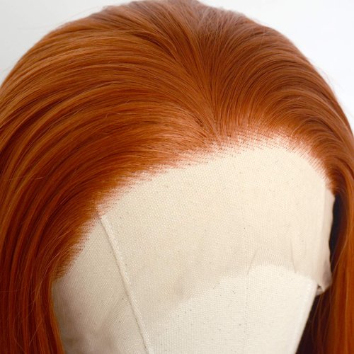 Luwigs #360 Copper Red Synthetic Lace Front Wigs Long Straight Ginger Red Half Hand Tied Replacement Wigs Heat Resistant Fiber Hair for Cosplay Daily Wear 22inch