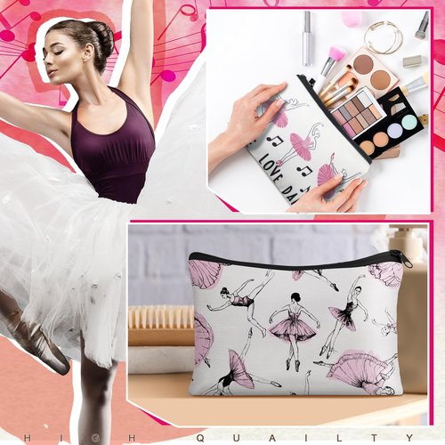 Kacctyen 20 Pcs Dance Gifts Bulk Dance Makeup Bag for Women Ballet Dancer Cosmetic Bag and Silicone Quote Keychains Stuff Class Prizes Party Favor Back to School Gift for Team